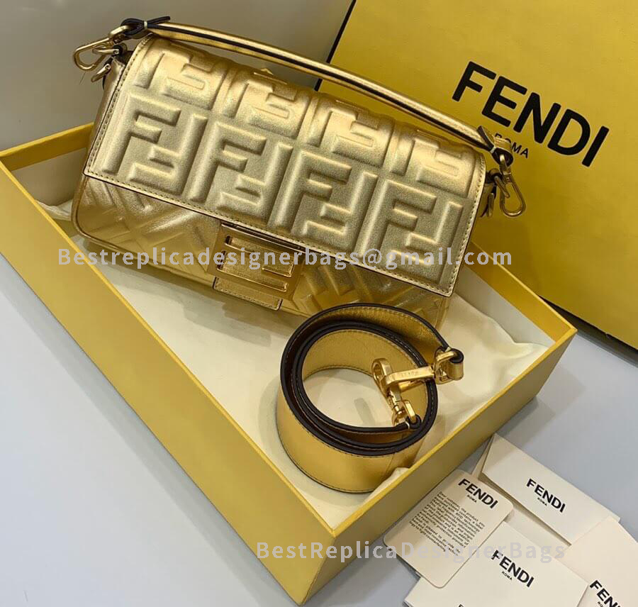 Fendi Baguette Medium Gold Sheepskin Bag GHW 0135M